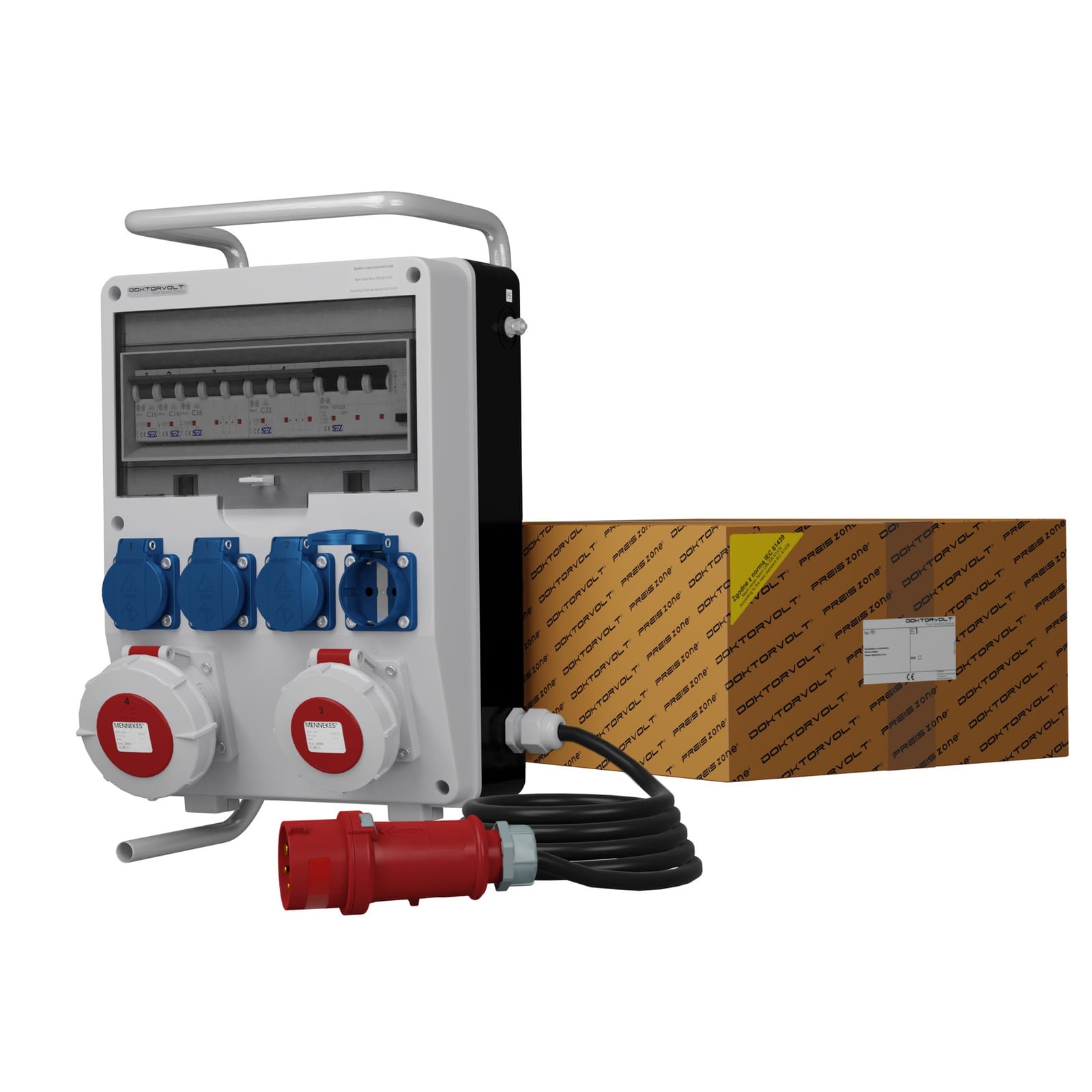 Stromverteiler TD-S/FI 32A 16A 4x230V IP54 SKHU Kabel 5x4mm2 Doktorvolt® DV-0106-D