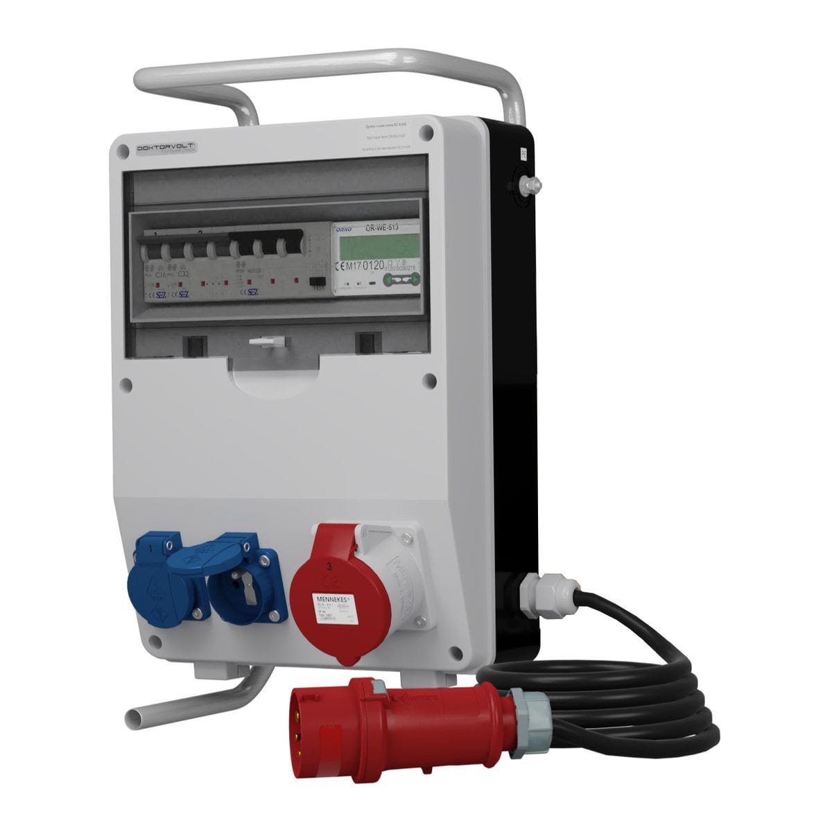 Rozdzielnica budowlana na stojaku z kablem i licznikiem 3F TD-S/FI SKHU 32A 2x230V Doktorvolt DV-0502-F - Image 2