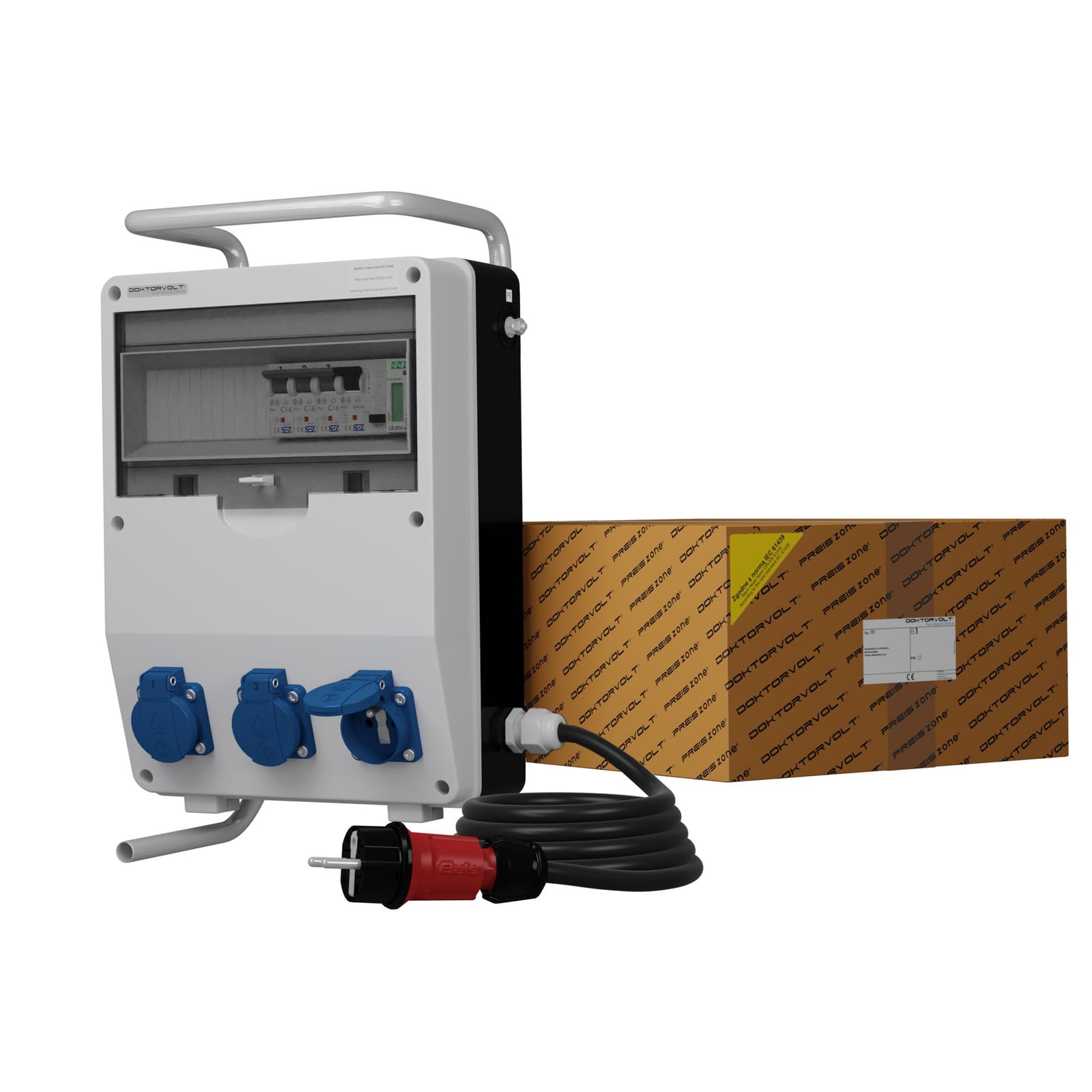 Rozdzielnica budowlana na stojaku z kablem i licznikiem zużycia energii TD-S/FI SKH 3x230V Doktorvolt DV-0472-F