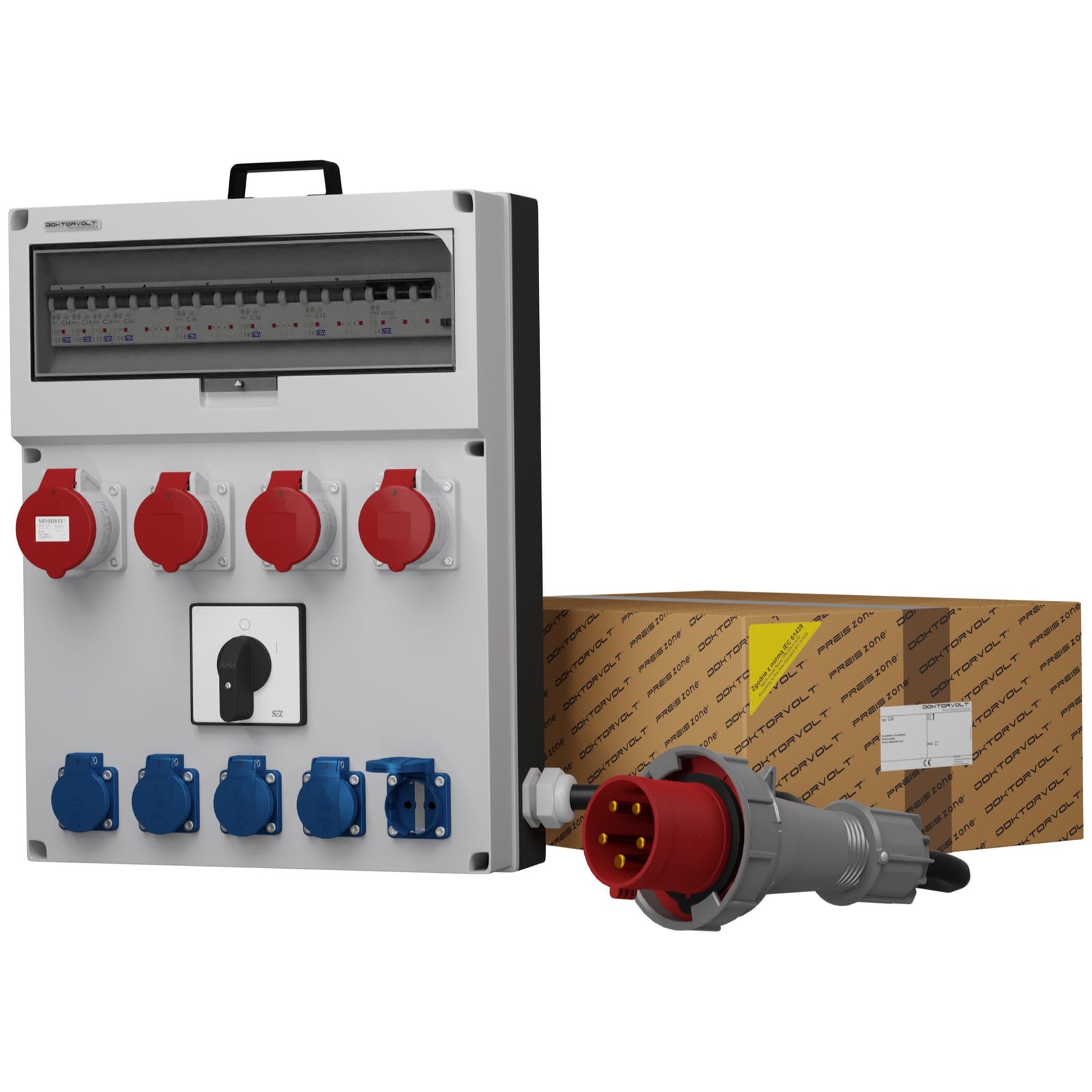 Stromverteiler GR-S/FI 1x32A 3x16A 5x230V Nockenschalter Kabel Doktorvolt® DV-0632-D