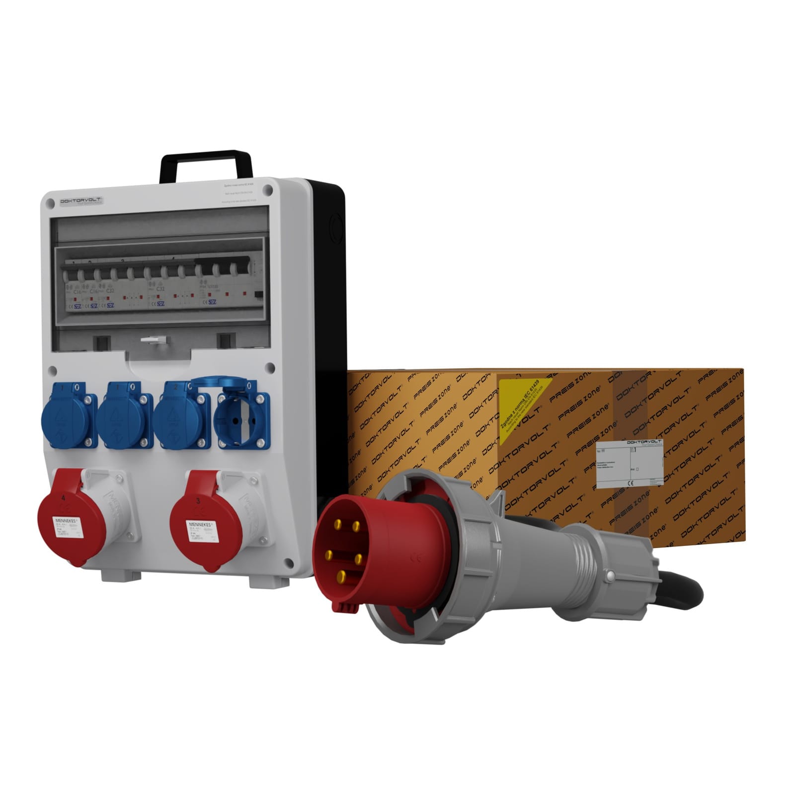 Stromverteiler TD-S/FI 2x32A 4x230 SKH Kabel 5x10mm2 CEE Mennekes Doktorvolt® DV-0021-D