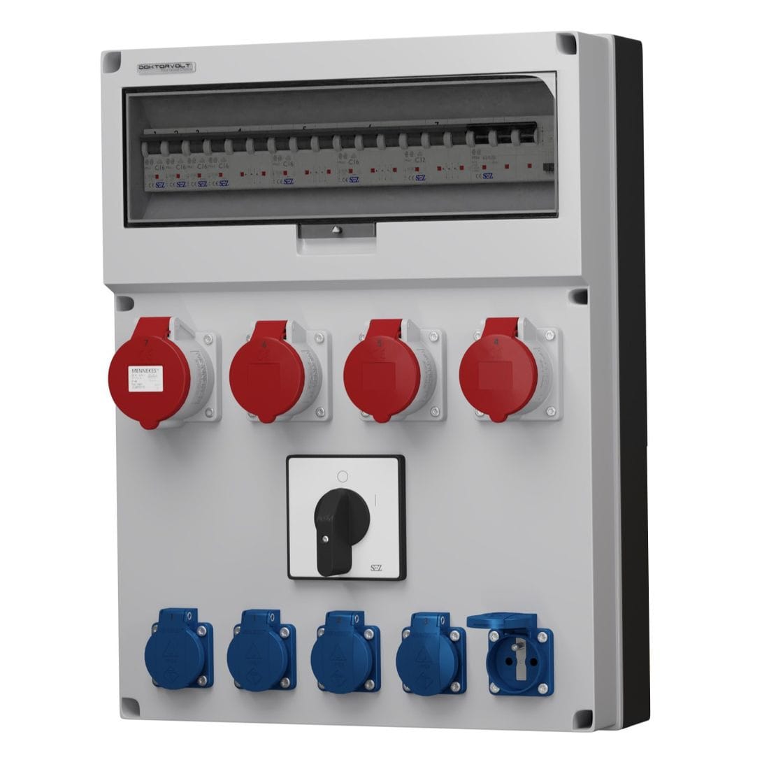 Rozdzielnica budowlana z łącznikiem 0-1 GR-S/FI 32A 3x16A 5x230V Doktorvolt® DV-0441-F - obrazek 2
