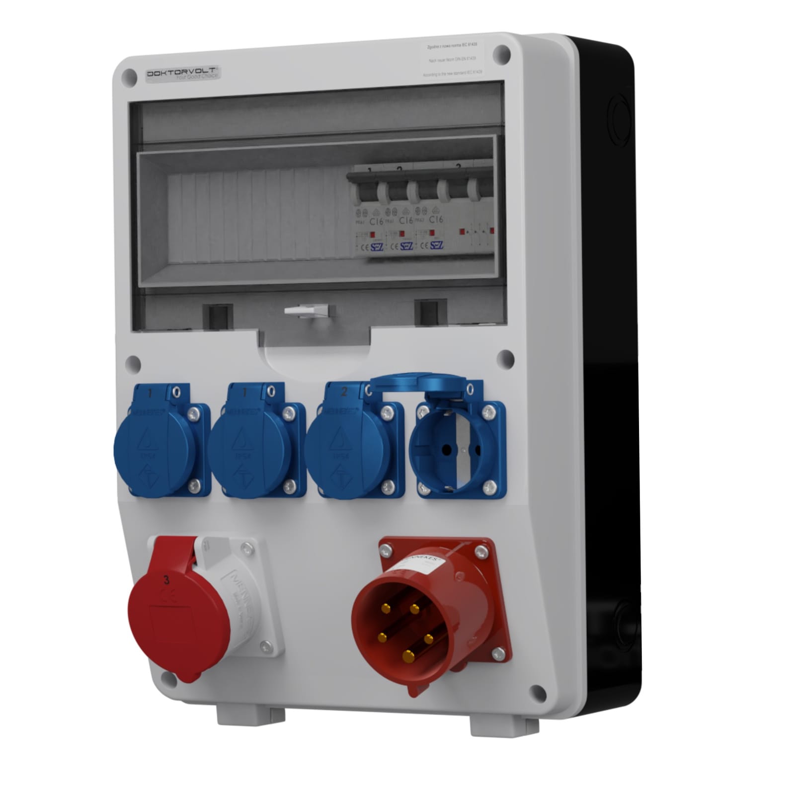 Rozdzielnica budowlana z wtyczką odbiornikową 32A TD-S 32A 16A 4x230V Schuko Doktorvolt DV-0267-D - Image 2
