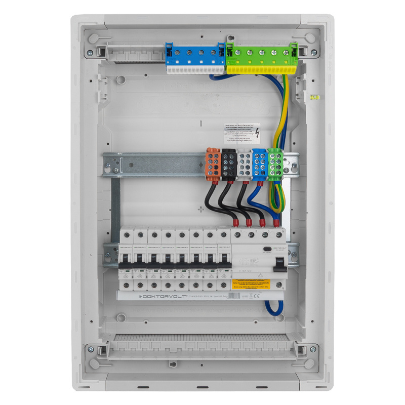 Rozdzielnica modułowa podtynkowa 2x12 zabezpieczona 8xMCB 1xRCCB VDE okablowana skrzynka elektryczna Hager 505,50x348x98mm zaciski rozgałęźne L1, L2, L3, N, PE Doktorvolt DV-6210-PT