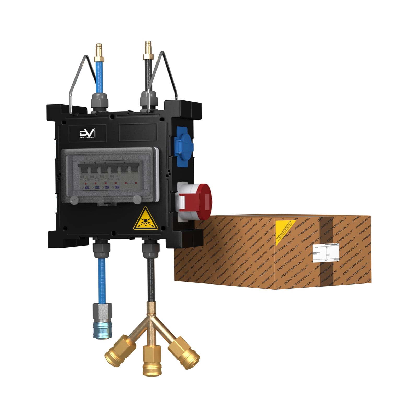 Rozdzielnica wisząca z przyłączem pneumatycznym i wodnym Mobil-S 16A 3x230V Doktorvolt DV-0731-F