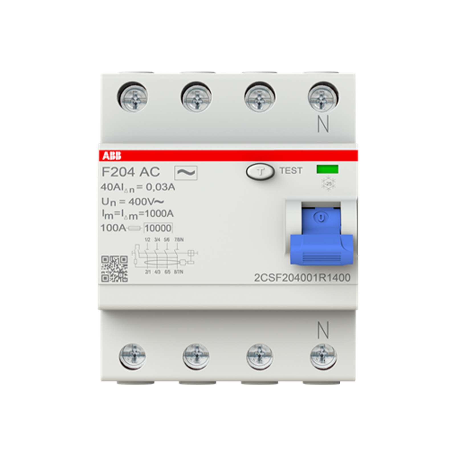 Wyłącznik różnicowoprądowy RCCB 4P 40A 30mA różnicówka typ AC ABB 2CSF204001R1400 - Image 3