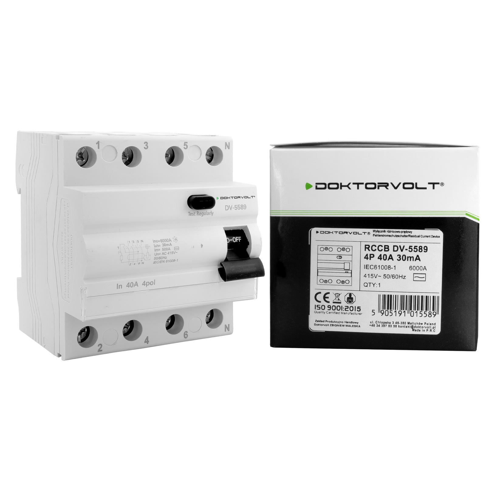 Wyłącznik różnicowoprądowy RCCB 6kA 4P 40A 30mA typ AC Doktorvolt DV-5589 - Image 2