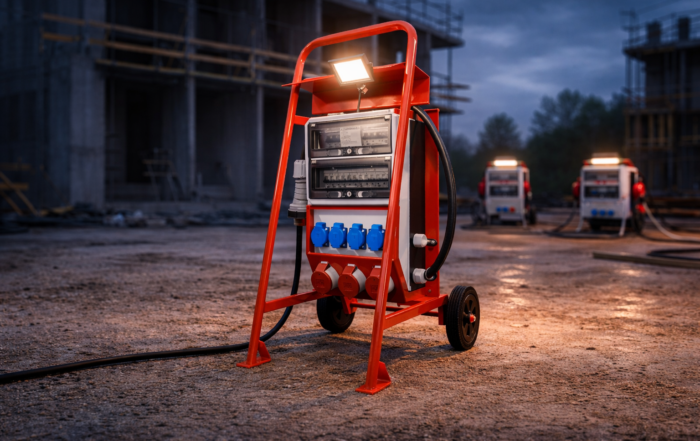 EXT distribution boards with 230V and 400V CEE sockets used on a construction site