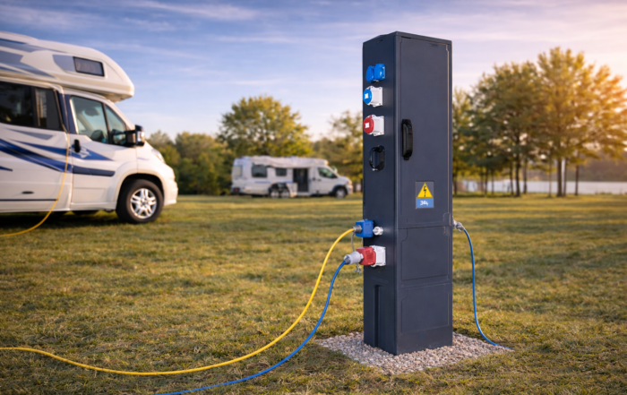 Doktorvolt® camping power distribution unit providing safe and reliable electricity at a campsite