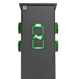 E-Bike and Scooter Charger 4x230V 4x230V e-bike charger, 4xRCBO protection, free-standing electric charger, dusk sensor, e-bike charging point, LED illumination, vehicle charging station, public space charging, parking lot charging station, metal enclosure, Doktorvolt DV-7118