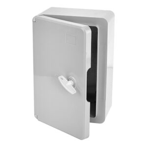 TP Electric Aufputzgehäuse mit Volltür für sichere Elektroinstallationen Graues TP Electric Aufputzgehäuse mit geschlossener Tür und Drehverschluss. Das robuste Kunststoffgehäuse eignet sich für modulare Elektroinstallationen in Wohn-, Gewerbe- und Industriegebäuden.