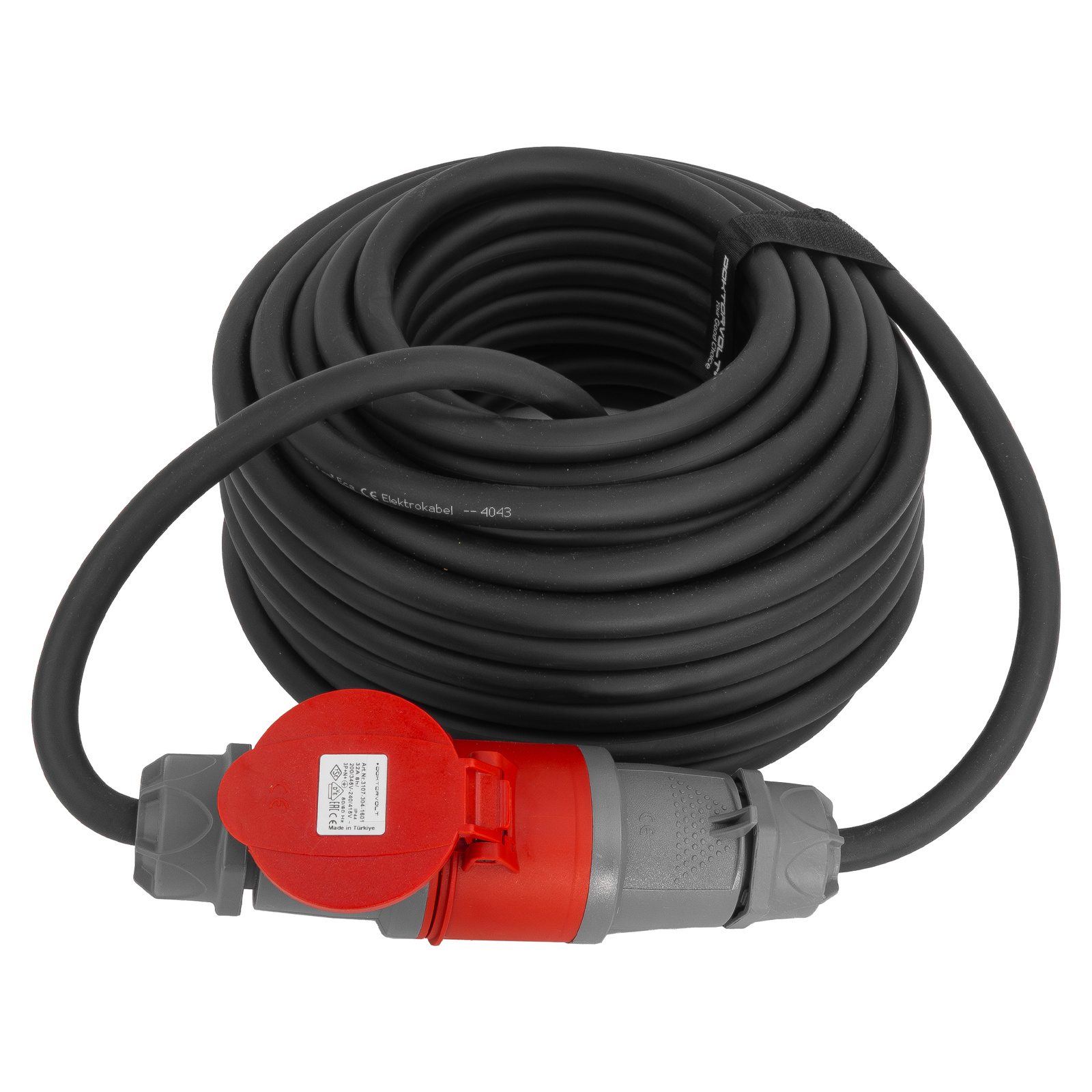 Przedłużacz siłowy 25m 400V CEE 32A 5P IP44 przewód gumowy H07RN-F OnPD 5x4mm2 z rzepem ułatwiającym zwijanie przewodu Doktorvolt DV-6715-CEE-32 - obrazek 3