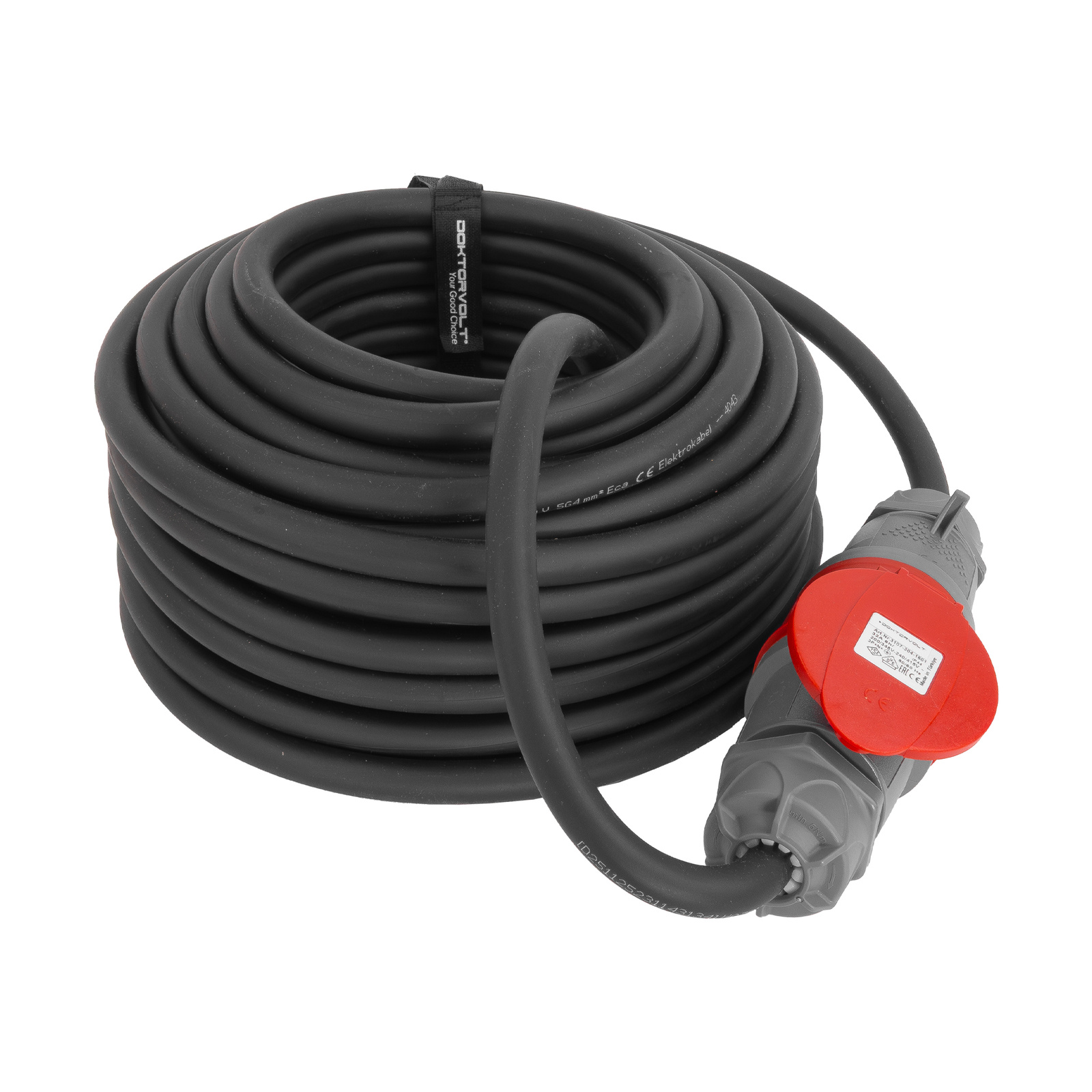 Przedłużacz siłowy 25m 400V CEE 32A 5P IP44 przewód gumowy H07RN-F OnPD 5x4mm2 z rzepem ułatwiającym zwijanie przewodu Doktorvolt DV-6715-CEE-32 - obrazek 5