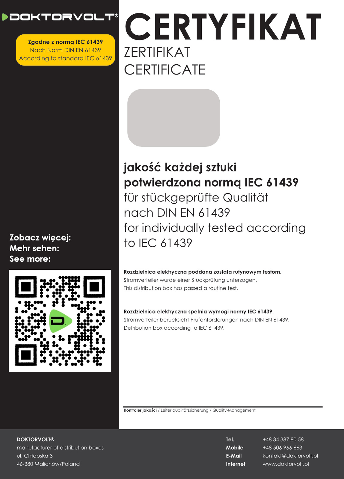 Rozdzielnica modułowa natynkowa 4x12 zabezpieczona 14xMCB 2xRCCB VDE okablowana skrzynka elektryczna Hager 640x305x96,5mm zaciski rozgałęźne L1, L2, L3, N, PE Doktorvolt DV-6364-NT - obrazek 12