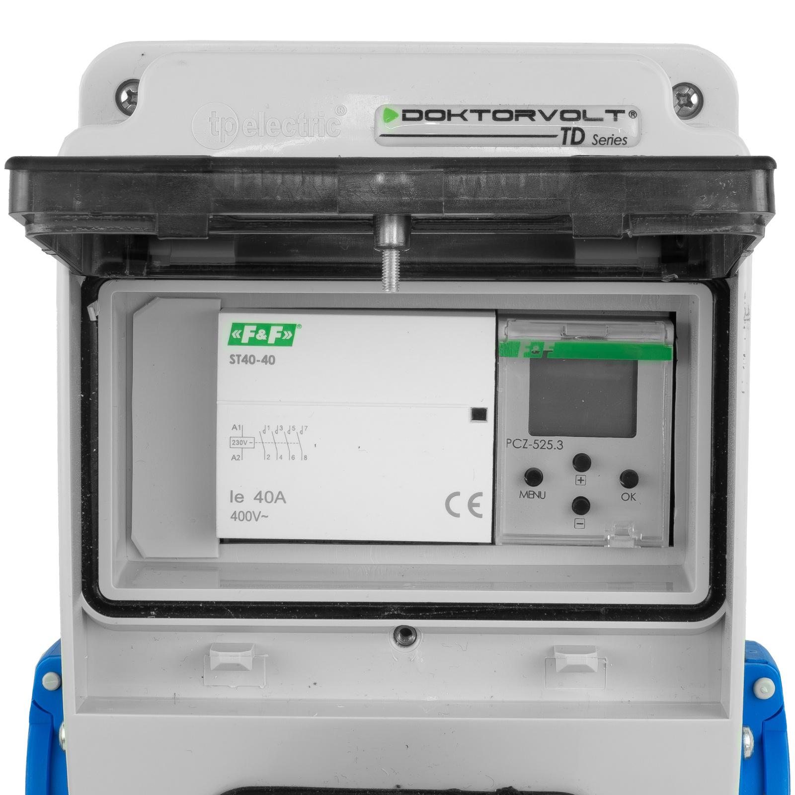 Astronomical timer and modular contactor inside the Doktorvolt DV-5329-D distribution box
