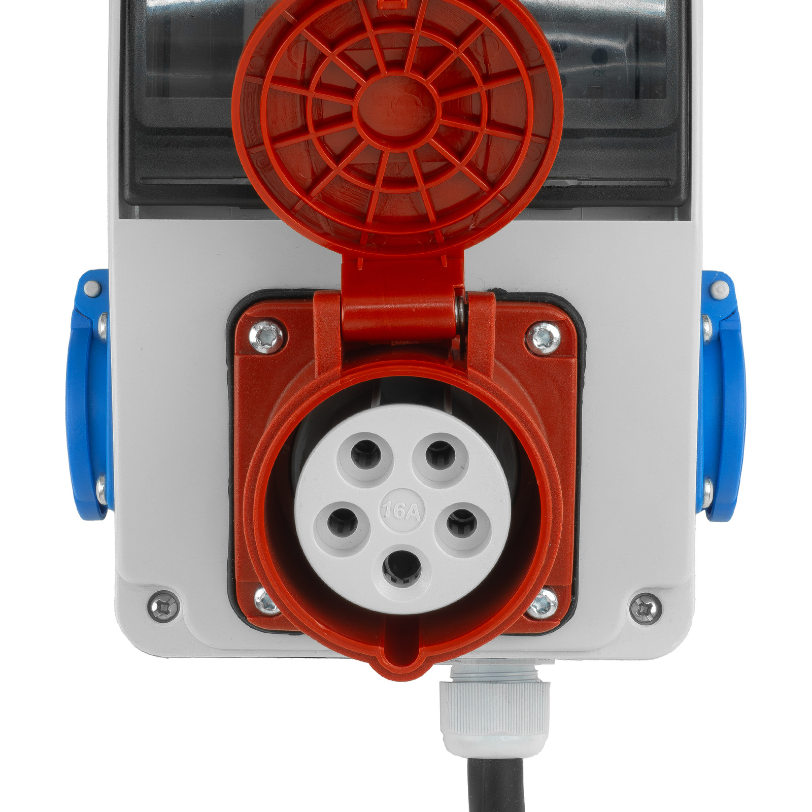Close-up of the 16 A 5P CEE socket on the Doktorvolt DV-5329-D distribution box