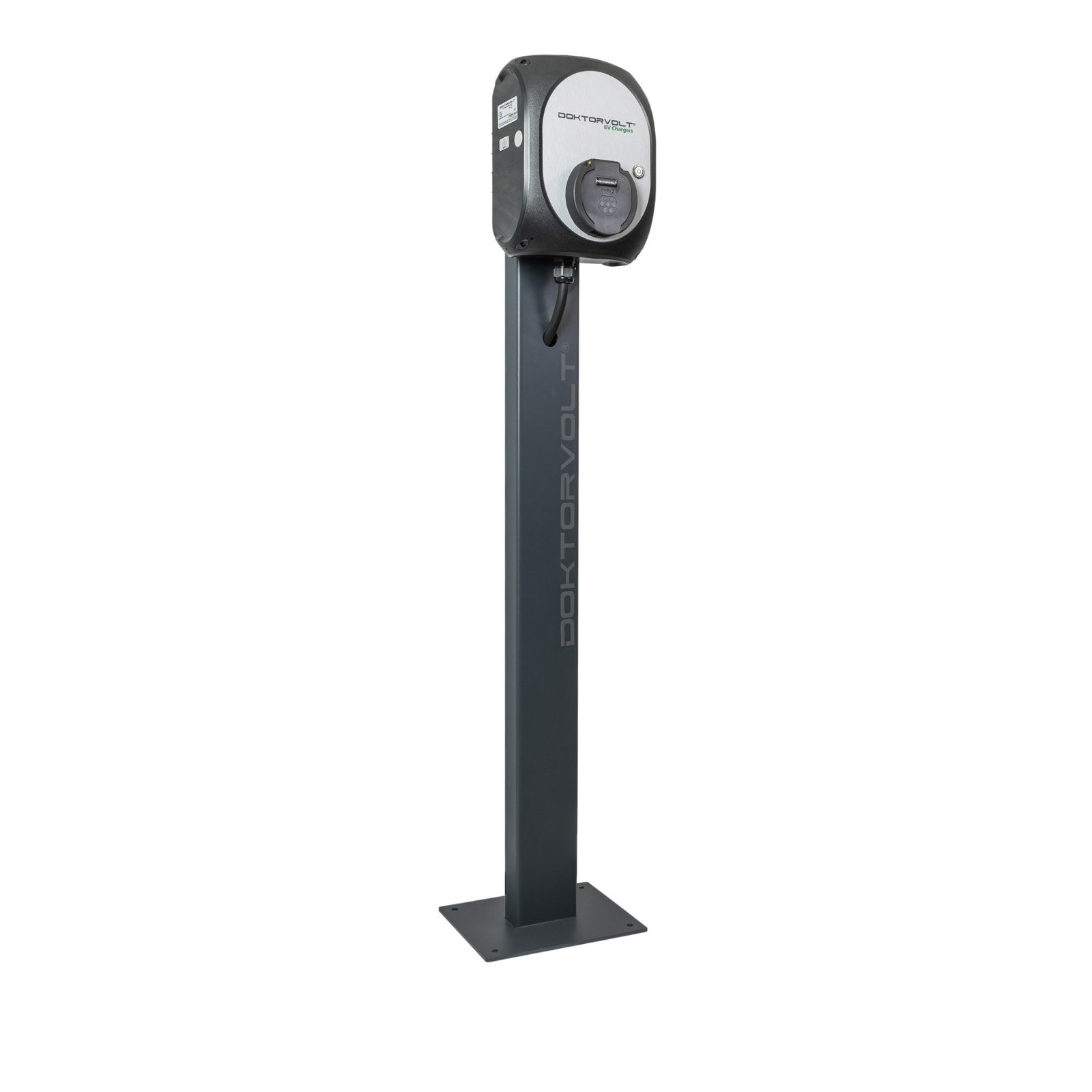 Doktorvolt Wallbox auf freistehender Ladesäule Doktorvolt Wallbox mit Typ-2-Steckdose auf freistehender Ladesäule